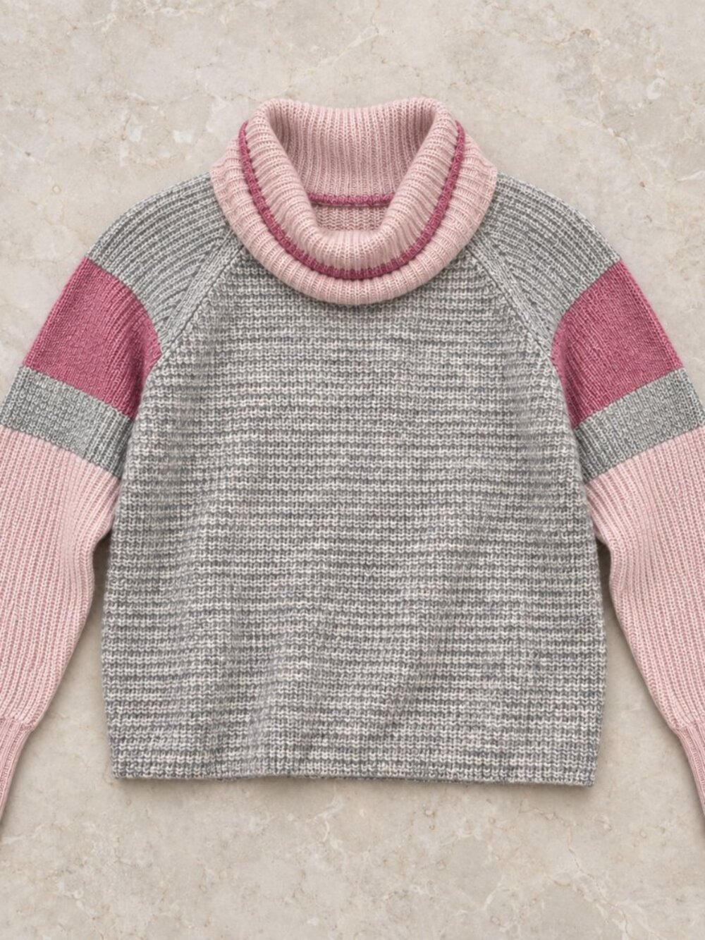 Splendid Pink Gray Colorblock Ribbed Crewneck Sweater S